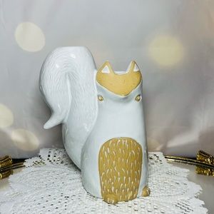 Charming White and Tan Fox Vase
